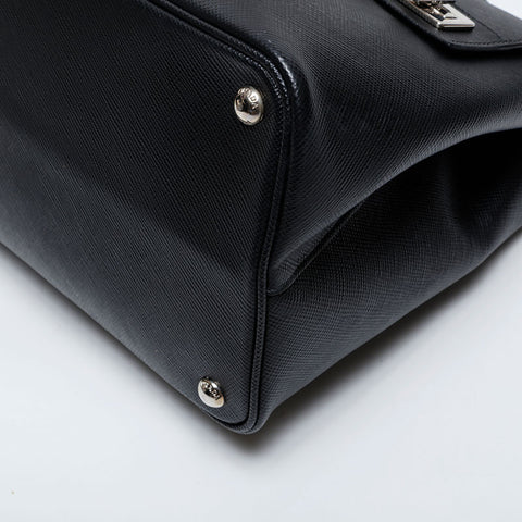 PRADA Saffiano Cuir Leather 2-way Handbag black WS21301