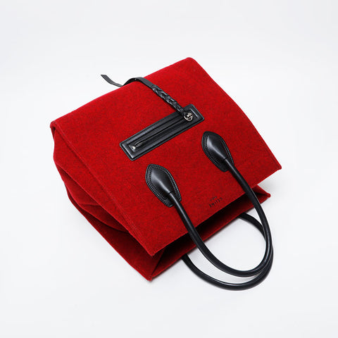 CELINE Wool Luggage Felt Handbag Red WS21302
