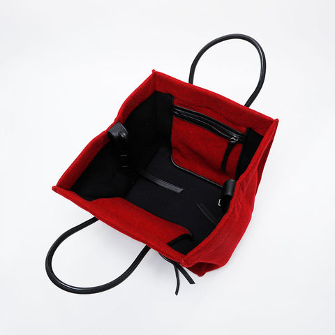 CELINE Wool Luggage Felt Handbag Red WS21302
