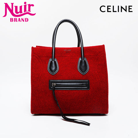 CELINE Wool Luggage Felt Handbag Red WS21302