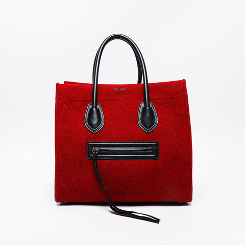 CELINE Wool Luggage Felt Handbag Red WS21302