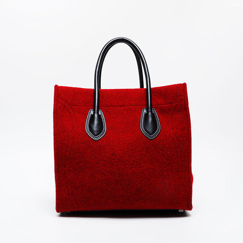 CELINE Wool Luggage Felt Handbag Red WS21302