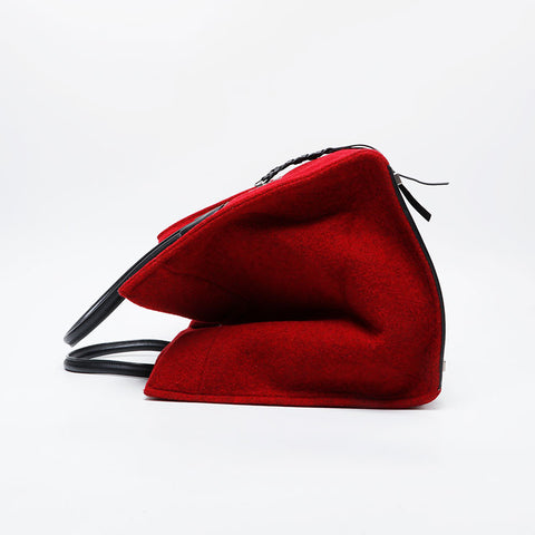 CELINE Wool Luggage Felt Handbag Red WS21302