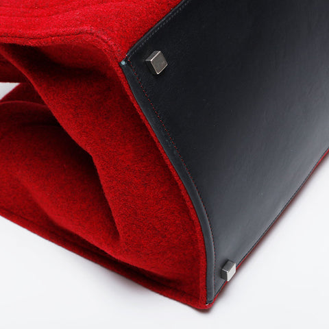 CELINE Wool Luggage Felt Handbag Red WS21302