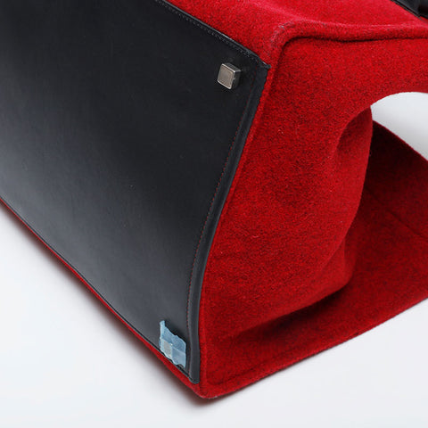 CELINE Wool Luggage Felt Handbag Red WS21302
