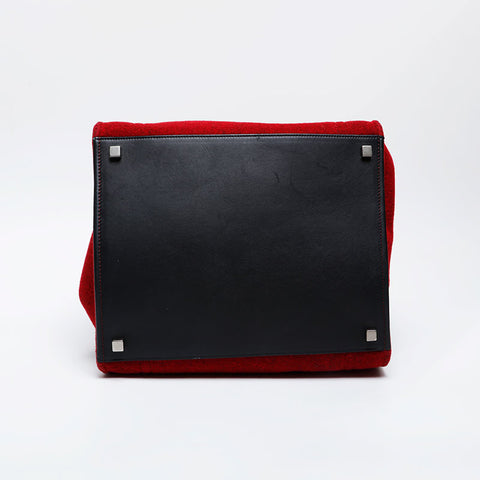 CELINE Wool Luggage Felt Handbag Red WS21302