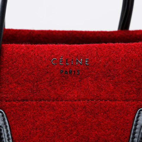 CELINE Wool Luggage Felt Handbag Red WS21302