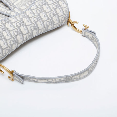 Christian Dior Oblique Embroidered Diary Canvas Saddlebag Shoulder Bag white WS21306