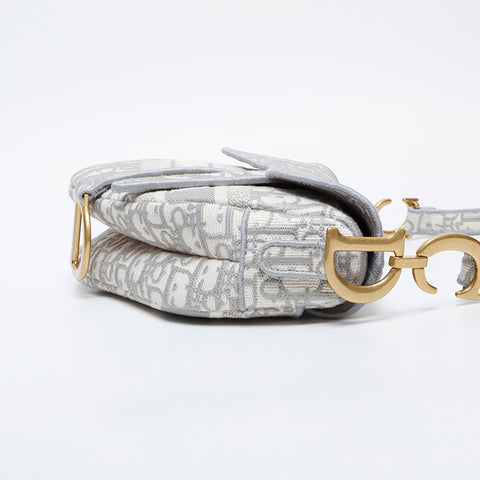 Christian Dior Oblique Embroidered Diary Canvas Saddlebag Shoulder Bag white WS21306