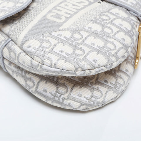 Christian Dior Oblique Embroidered Diary Canvas Saddlebag Shoulder Bag white WS21306