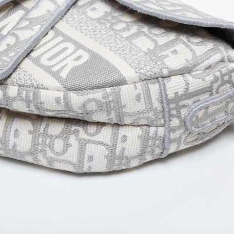 Christian Dior Oblique Embroidered Diary Canvas Saddlebag Shoulder Bag white WS21306