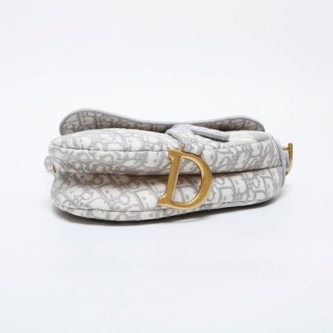 Christian Dior Oblique Embroidered Diary Canvas Saddlebag Shoulder Bag white WS21306