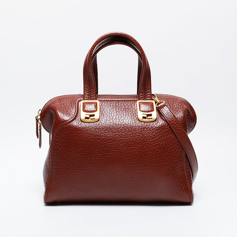 FENDI Leather Chameleon 2way Shoulder Bag Brown WS21308