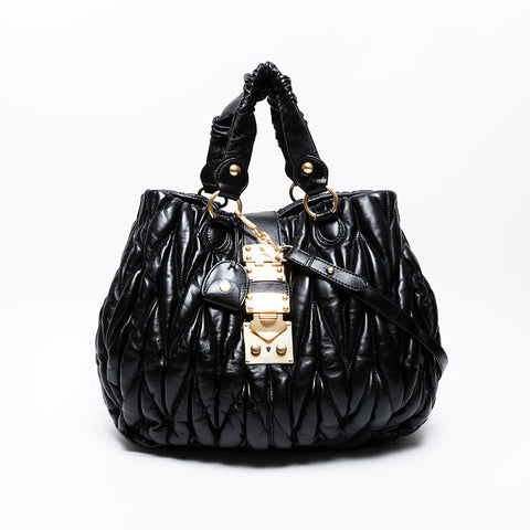 Miu Miu Matelasse 2way Leather Shoulder Bag black WS21310