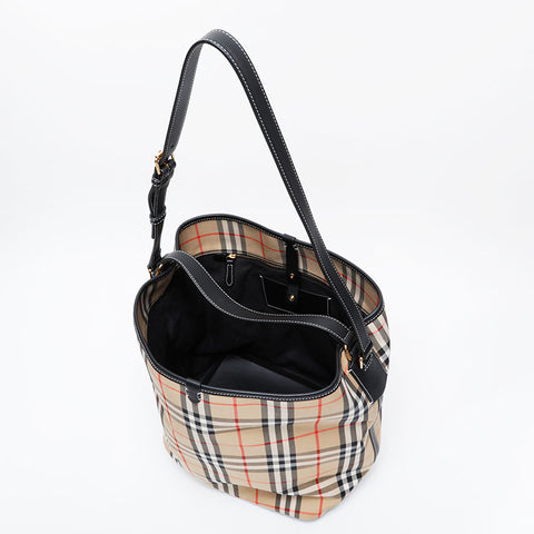 BURBERRY TB Bucket Cotton Check Shoulder Bag beige WS21312