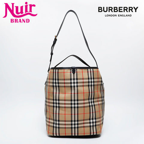 BURBERRY TB Bucket Cotton Check Shoulder Bag beige WS21312