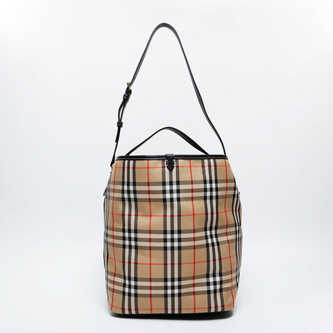 BURBERRY TB Bucket Cotton Check Shoulder Bag beige WS21312