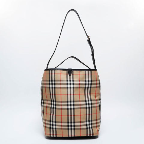 BURBERRY TB Bucket Cotton Check Shoulder Bag beige WS21312