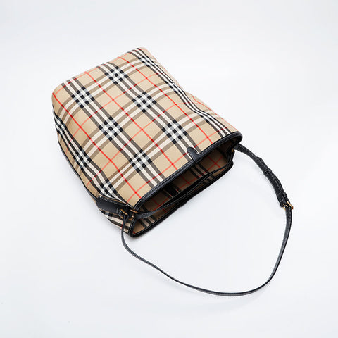 BURBERRY TB Bucket Cotton Check Shoulder Bag beige WS21312