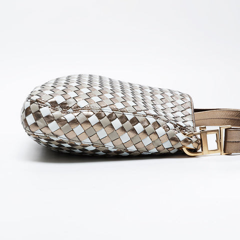 BOTTEGAVENETA Metallic Leather INTRECCIATO Shoulder Bag gold WS21313