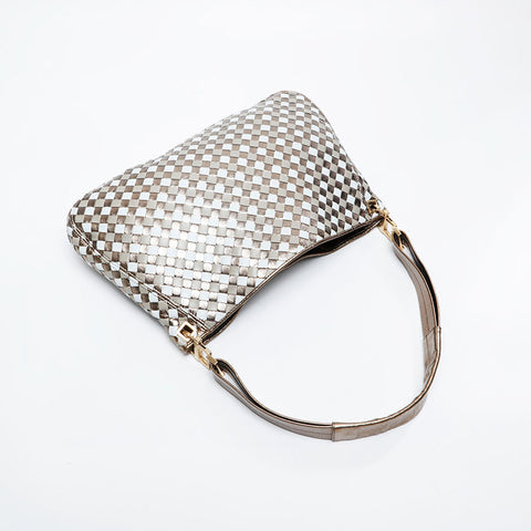 BOTTEGAVENETA Metallic Leather INTRECCIATO Shoulder Bag gold WS21313