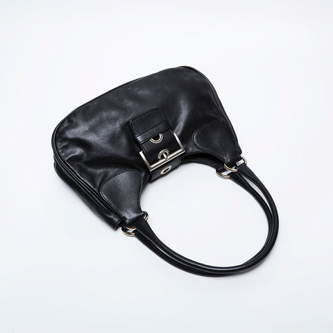 PRADA Leather Moon Triangle Logo Shoulder Bag black WS21315