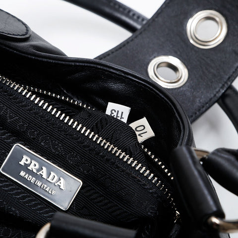 PRADA Leather Moon Triangle Logo Shoulder Bag black WS21315