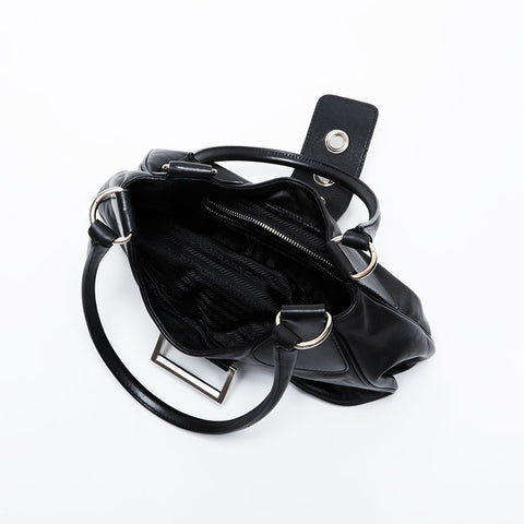 PRADA Leather Moon Triangle Logo Shoulder Bag black WS21315