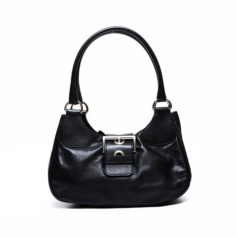 PRADA Leather Moon Triangle Logo Shoulder Bag black WS21315