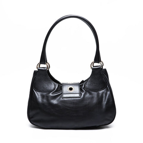PRADA Leather Moon Triangle Logo Shoulder Bag black WS21315