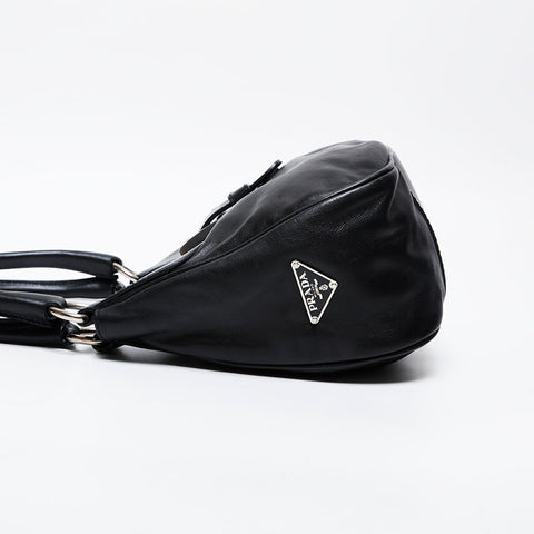 PRADA Leather Moon Triangle Logo Shoulder Bag black WS21315