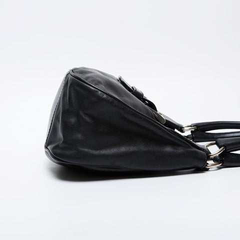 PRADA Leather Moon Triangle Logo Shoulder Bag black WS21315