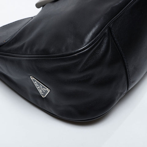 PRADA Leather Moon Triangle Logo Shoulder Bag black WS21315