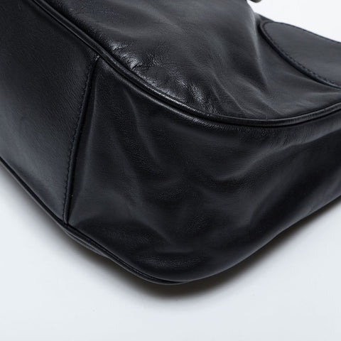 PRADA Leather Moon Triangle Logo Shoulder Bag black WS21315
