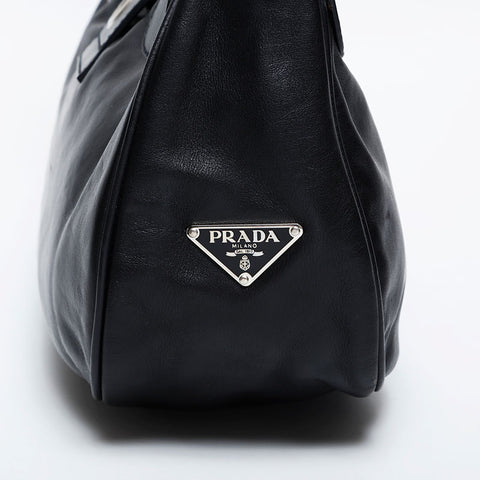 PRADA Leather Moon Triangle Logo Shoulder Bag black WS21315