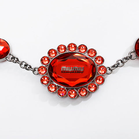 Miu Miu 尼龙帆布、马特拉凸纹、水晶单肩包 红色 WS21324