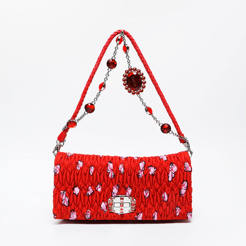Miu Miu Toile de nylon, Matelasse, Sac à bandoulière en cristal Rouge WS21324