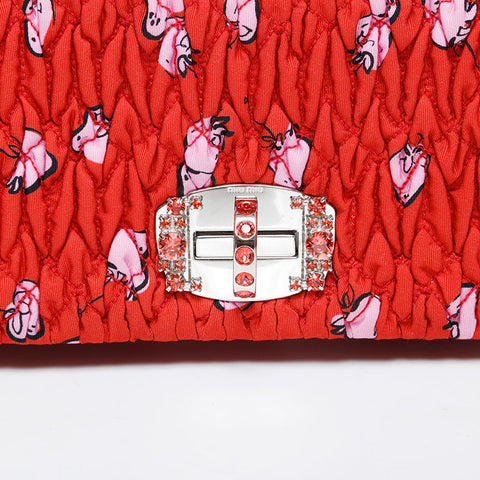 Miu Miu Nylon canvas, Matelasse, Crystal Shoulder Bag Red WS21324