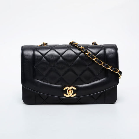 CHANEL No. 2 1991-1994 Diana Matelasse Chain Lambskin Shoulder Bag black WS21326
