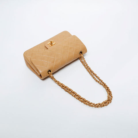 CHANEL No. 5 1997-1999 Lambskin Matelasse 9.1" Double Flap Shoulder Bag beige WS21328