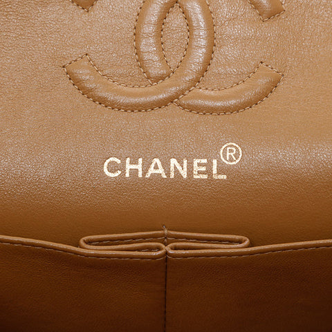 CHANEL No. 5 1997-1999 Lambskin Matelasse 9.1" Double Flap Shoulder Bag beige WS21328