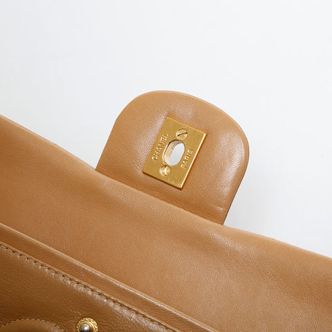 CHANEL No. 5 1997-1999 Lambskin Matelasse 9.1" Double Flap Shoulder Bag beige WS21328