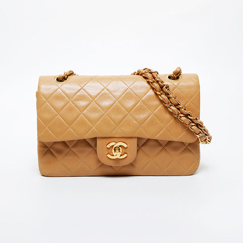 CHANEL No. 5 1997-1999 Lambskin Matelasse 9.1" Double Flap Shoulder Bag beige WS21328