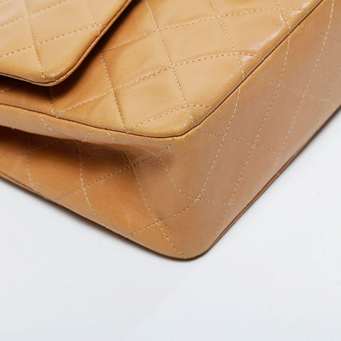 CHANEL No. 5 1997-1999 Lambskin Matelasse 9.1" Double Flap Shoulder Bag beige WS21328