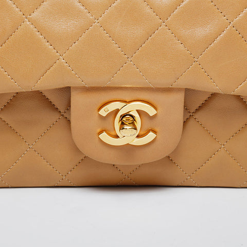 CHANEL No. 5 1997-1999 Lambskin Matelasse 9.1" Double Flap Shoulder Bag beige WS21328