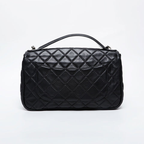 CHANEL Wild Stitch 2-Way Matelasse Chain Top Handle Shoulder Bag black WS21331