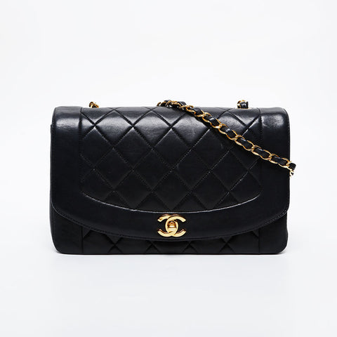 CHANEL No. 2 1991-1994 Diana Matelasse Chain Lambskin Shoulder Bag black WS21332