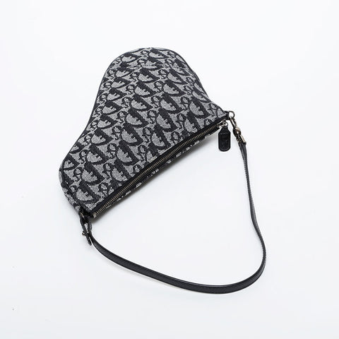 Christian Dior Mini Trotter Saddlebag Shoulder Bag Navy WS21334