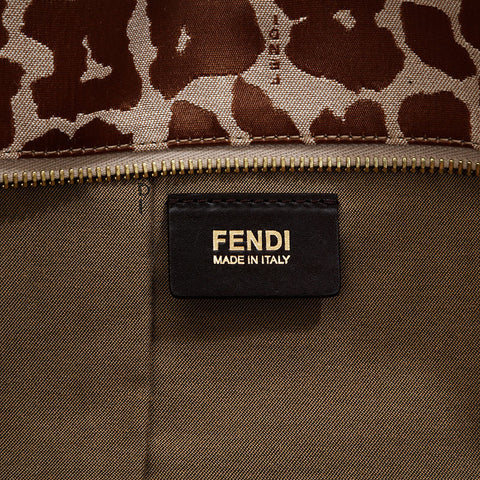FENDI Leo Bird Pattern Canvas Shoulder Bag Brown WS21336