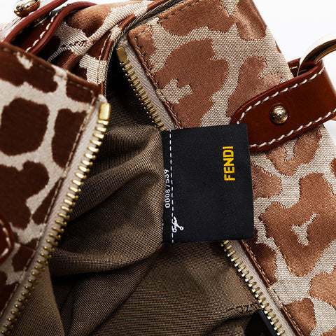 FENDI Leo Bird Pattern Canvas Shoulder Bag Brown WS21336